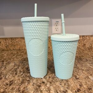NWT Starbucks Mint Green Studded Venti Grande Tumbler Cup Straw Korea Matching
